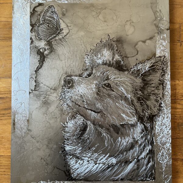18" x 24" Metal Artwork " Dog and The Butterfly"