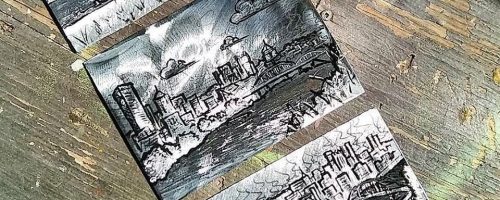 Metal etched pittsburgh scenes