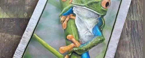 metal frog painting
